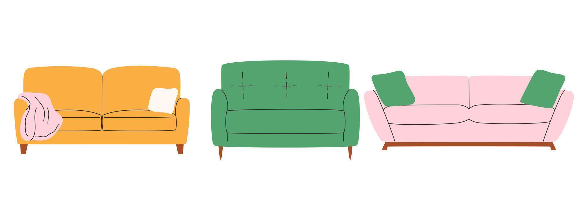 einstellen von modisch Sofas im skandinavisch Stil. modern komfortabel Möbel vektor