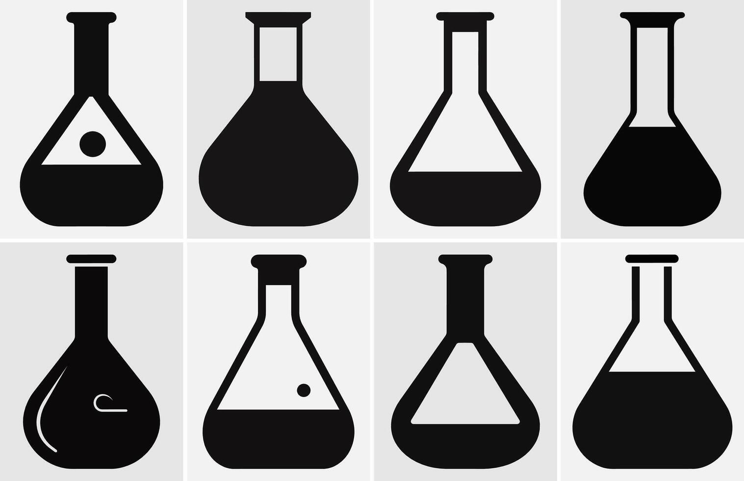 laboratorium flaska silhuett, kemisk testa tube.erlenmeyer flaska silhuett. vektor