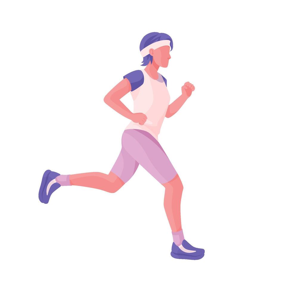 Seite Aussicht von ein Frau Laufen im Sport Kleidung. sportlich jung weiblich Joggen. dynamisch Bewegung. Seite Sicht. gesund Lebensstil Vektor Illustration.