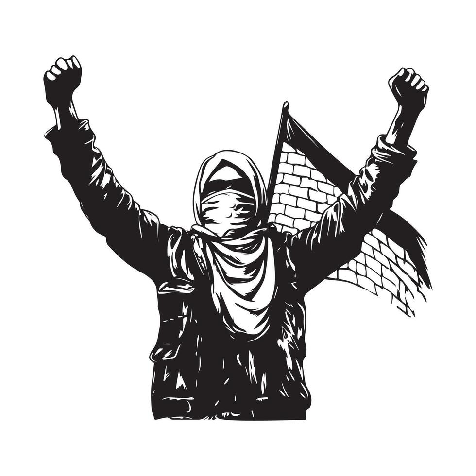 Frauen Stand mit das Palästina Flagge Vektor Illustration. kostenlos Palästina. Lager Vektor
