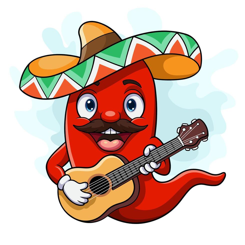 tecknad glad sombrero chilipeppar spelar en gitarr vektor