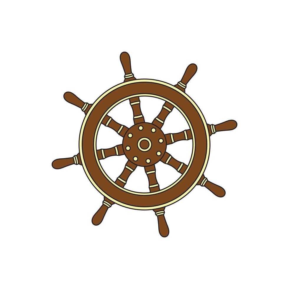 barn teckning tecknad serie vektor illustration pirat fartyg styrning hjul ikon isolerat på vit bakgrund