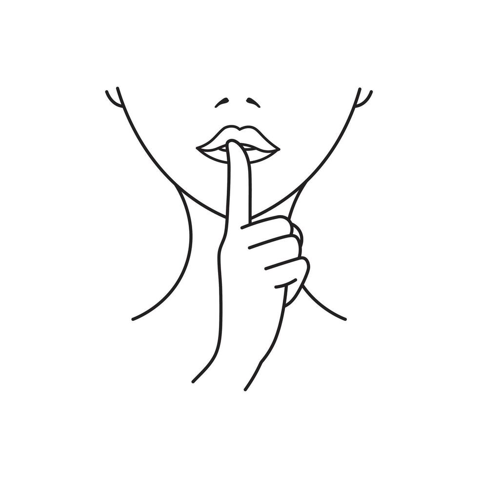 hand dragen vektor illustration kvinnor innehav finger på mun ikon isolerat på vit bakgrund