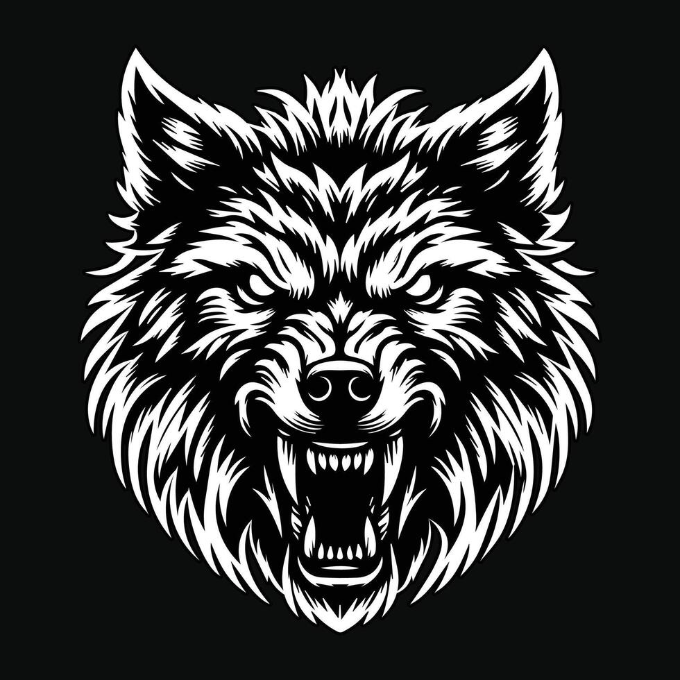dunkel Kunst wütend Wolf Kopf schwarz und Weiß Illustration vektor