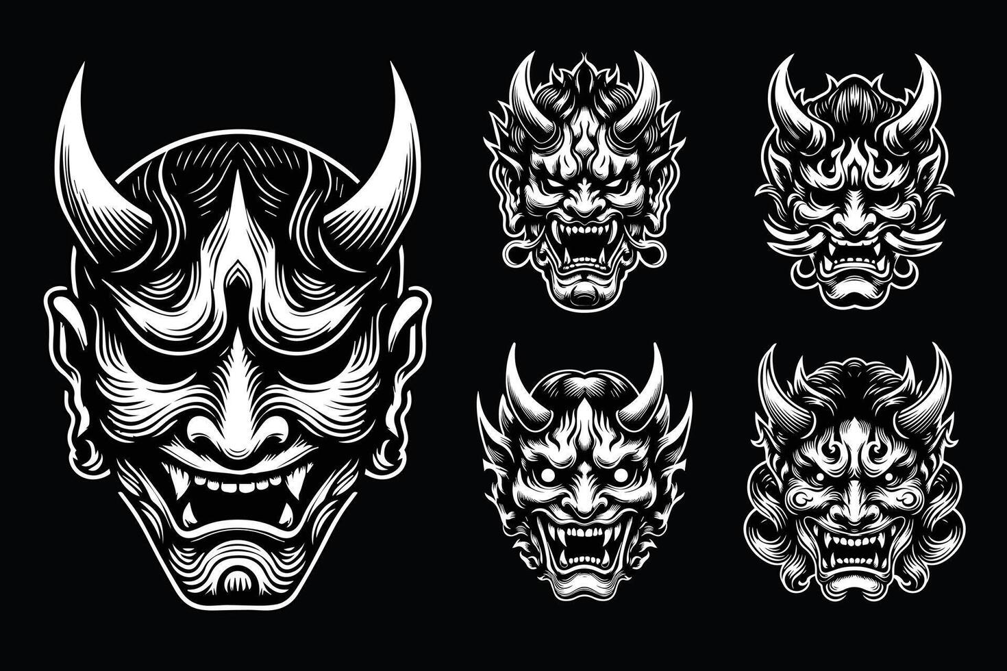 dunkel Kunst unheimlich japanisch hannya Maske schwarz und Weiß Illustration vektor