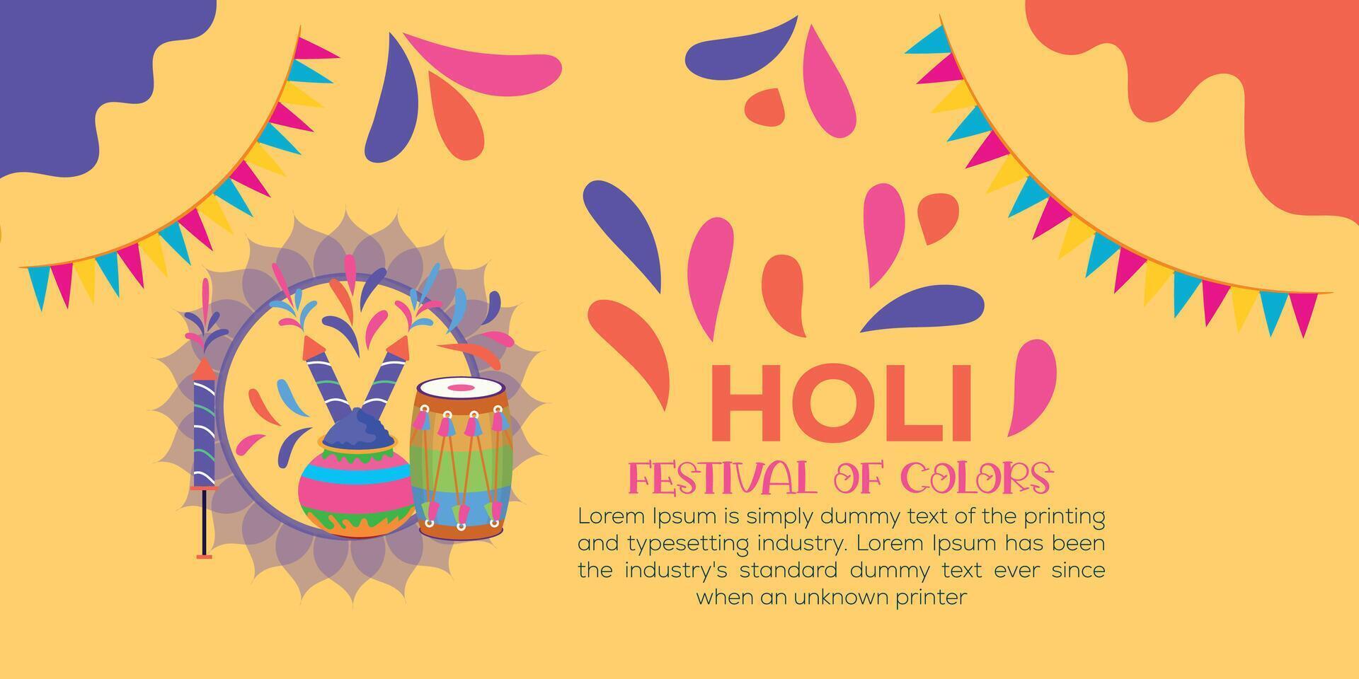 glücklich holi bunt Banner Vorlage indisch Hinduismus Festival Feier, Sozial Medien Poster Design und horizontal Banner Vorlage zum holi Festival Feier vektor