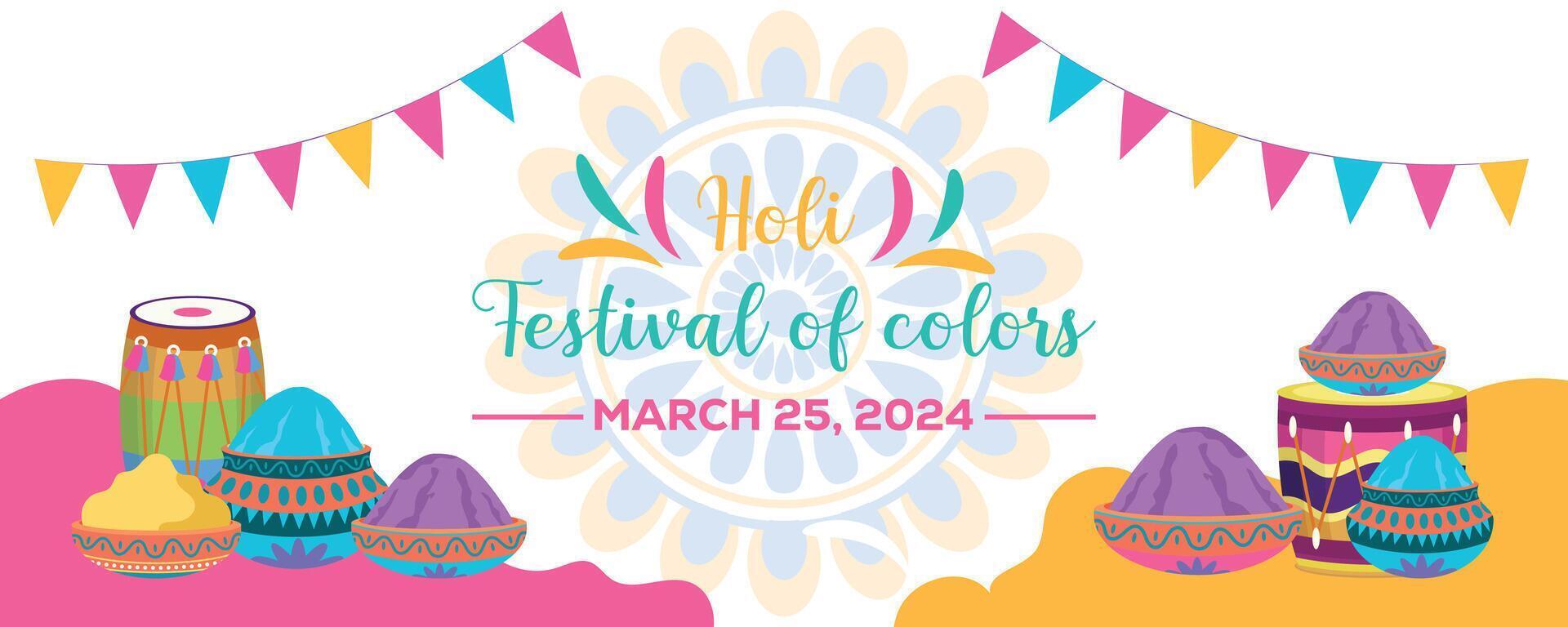 glücklich holi bunt Banner Vorlage indisch Hinduismus Festival Feier, Sozial Medien Poster Design und horizontal Banner Vorlage zum holi Festival Feier vektor