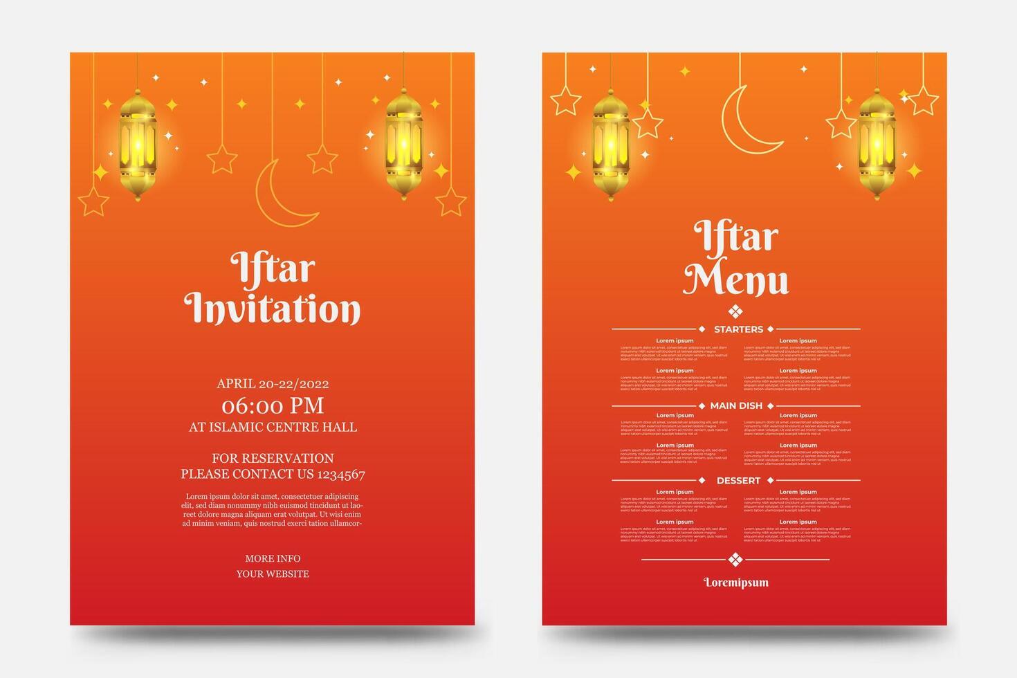 iftar inbjudan mall med skön ramadan dekorationer vektor