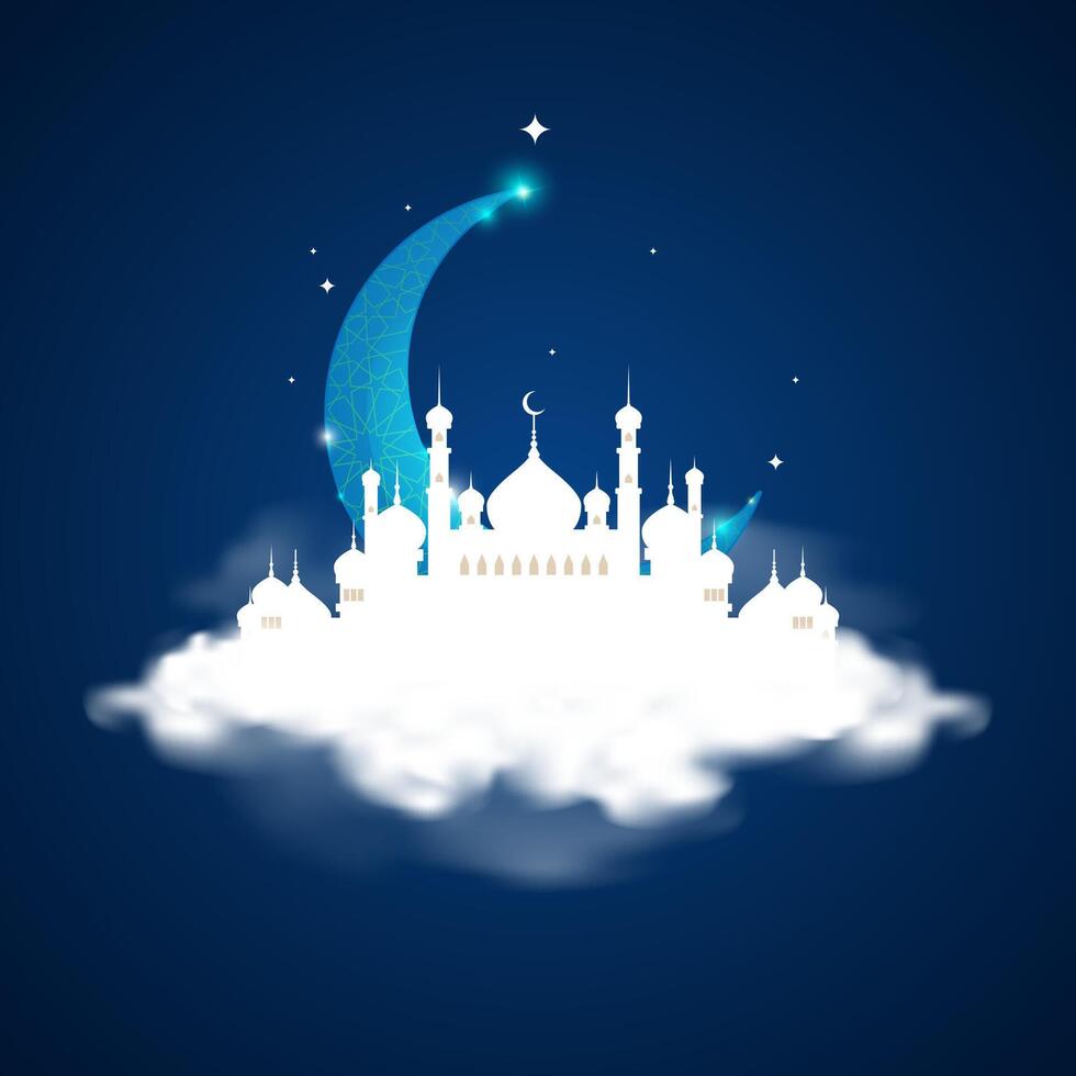 de moské med moln och en skön halvmåne måne vektor