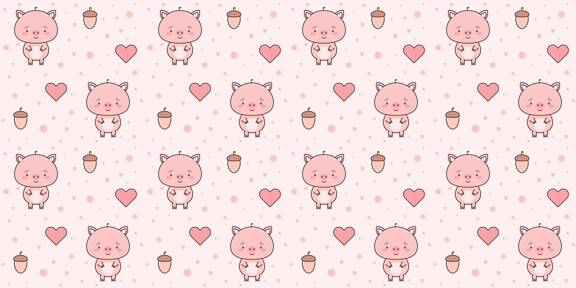 nahtlos Muster mit süß Schweinchen. süß Tiere im kawaii Stil. Zeichnungen zum Kinder. Vektor Illustration