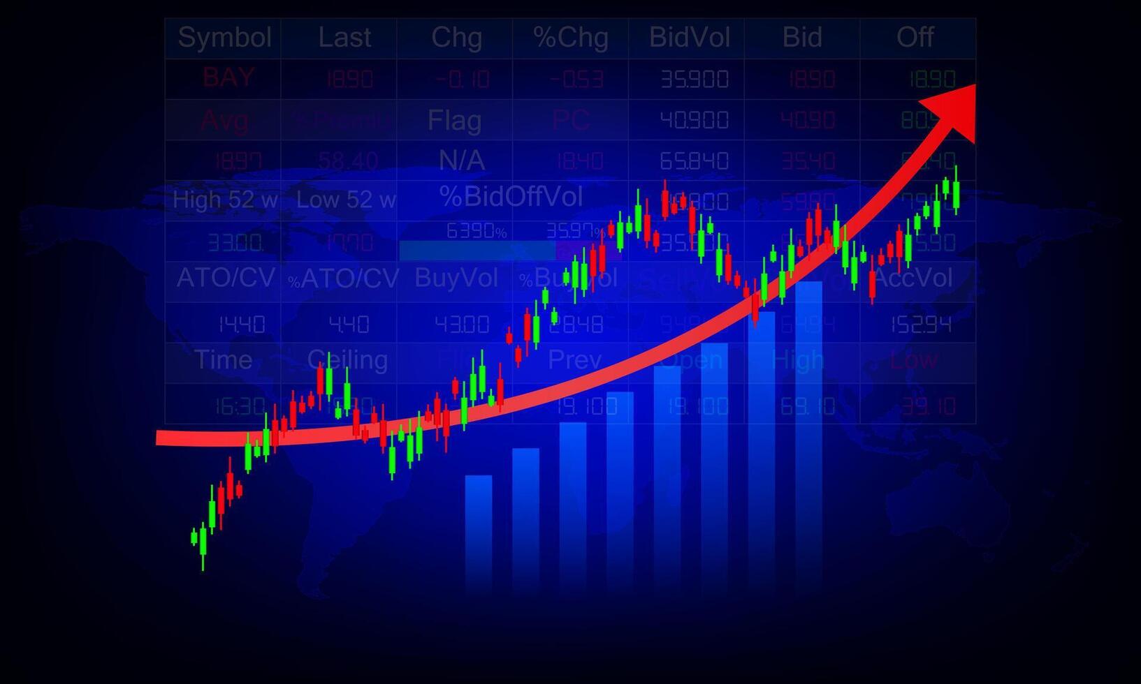 Geschäft Graph mit rot Pfeil, zeigen finanziell Wachstum, Markt Erfolg, und profitabel wirtschaftlich Statistiken, Vektor Illustration