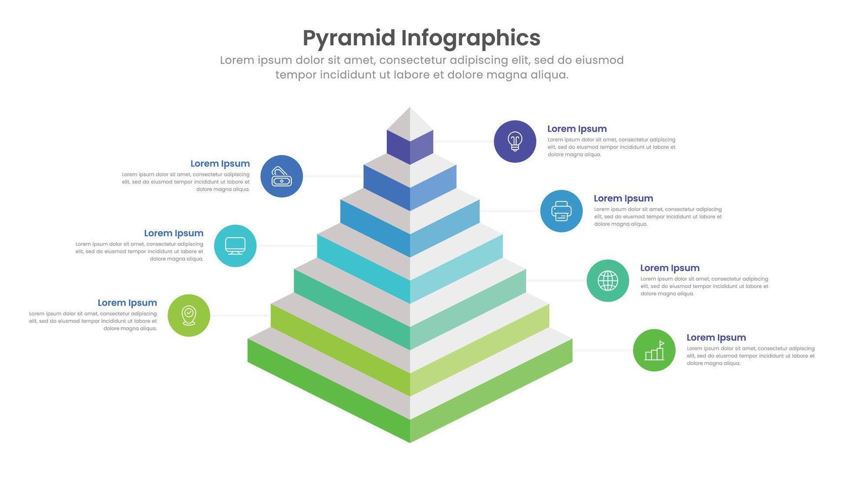 Pyramide Diagramm Infografik Vorlage Design mit 7 Ebenen und Symbole vektor