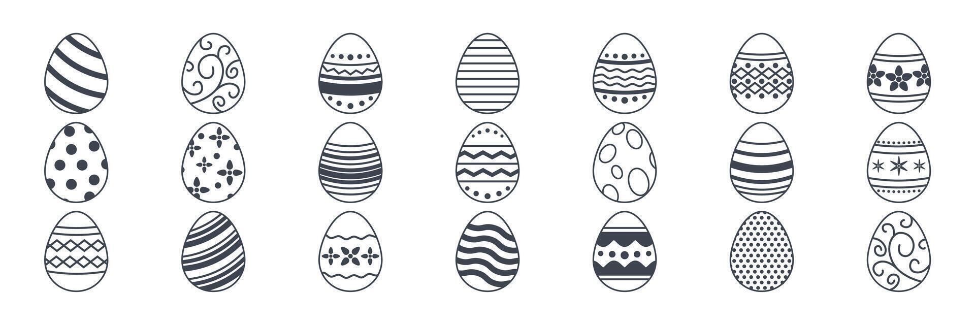 påsk ägg, påsk dag festival ikon uppsättning, ostern ägg ikoner med dekoration mönster symboler samling, logotyp isolerat vektor illustration