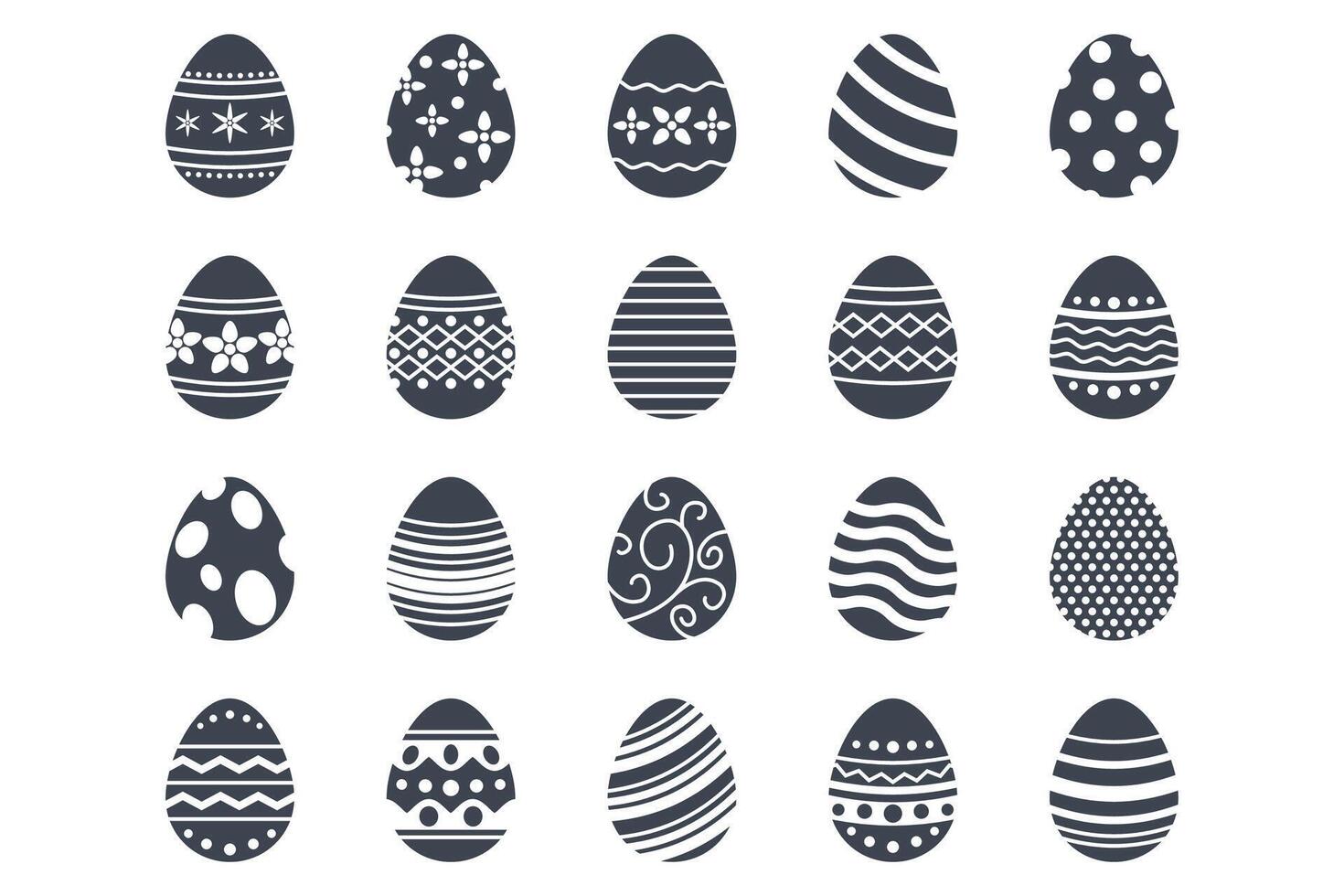 påsk ägg, påsk dag festival ikon uppsättning, ostern ägg ikoner med dekoration mönster symboler samling, logotyp isolerat vektor illustration