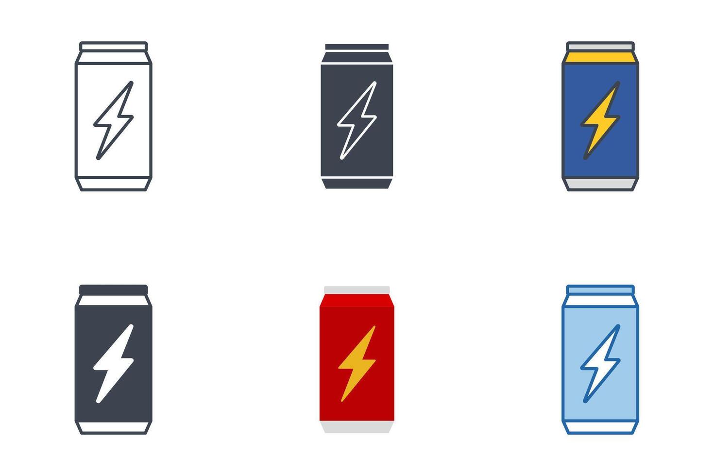 Energie trinken können Symbole mit anders Stile. Aluminium Limonade können Symbol Vektor Illustration isoliert auf Weiß Hintergrund