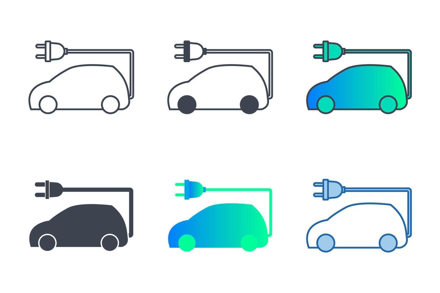 bil med plugg ikoner med annorlunda stilar. elektrisk bil med plugg symbol vektor illustration isolerat på vit bakgrund