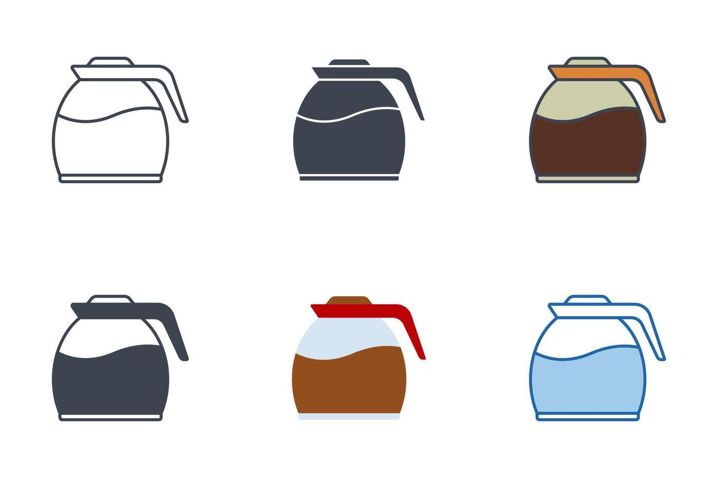 Kaffee Topf Symbole mit anders Stile. Kaffee Topf voll von Kaffee oder Tee Symbol Vektor Illustration isoliert auf Weiß Hintergrund