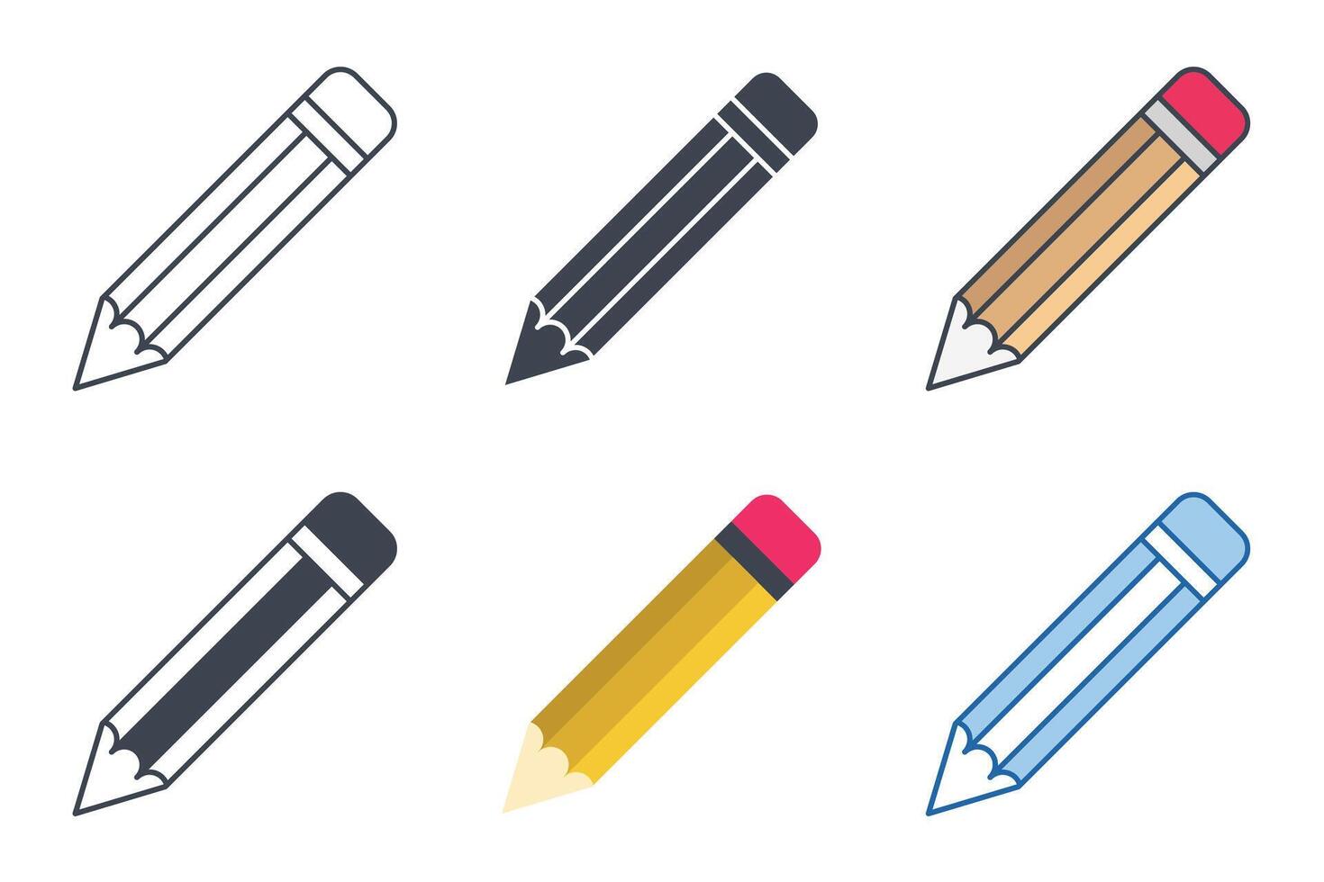Bleistift Symbol Sammlung mit anders Stile. Bleistift Symbol Vektor Illustration isoliert auf Weiß Hintergrund