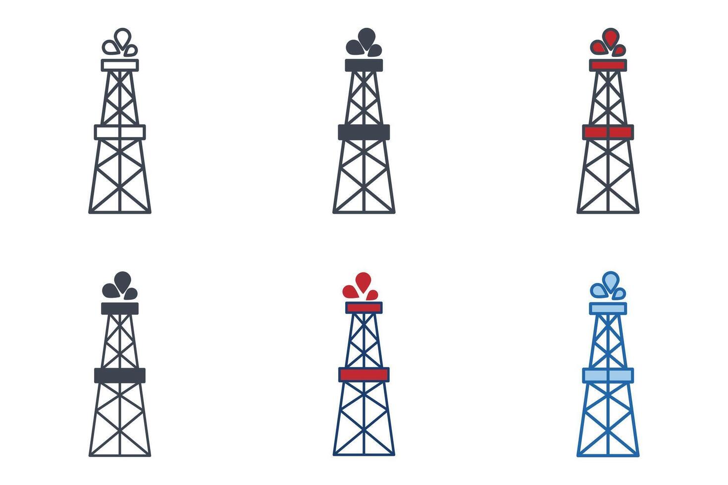 Öl Bohrturm Symbole mit anders Stile. Öl rig Symbol Vektor Illustration isoliert auf Weiß Hintergrund