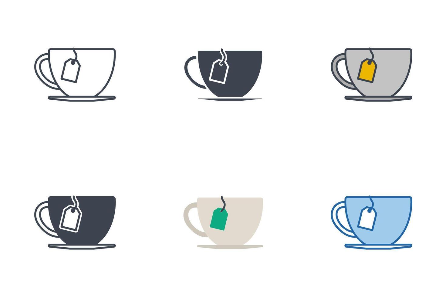 te kopp ikoner med annorlunda stilar. kopp med te väska symbol vektor illustration isolerat på vit bakgrund