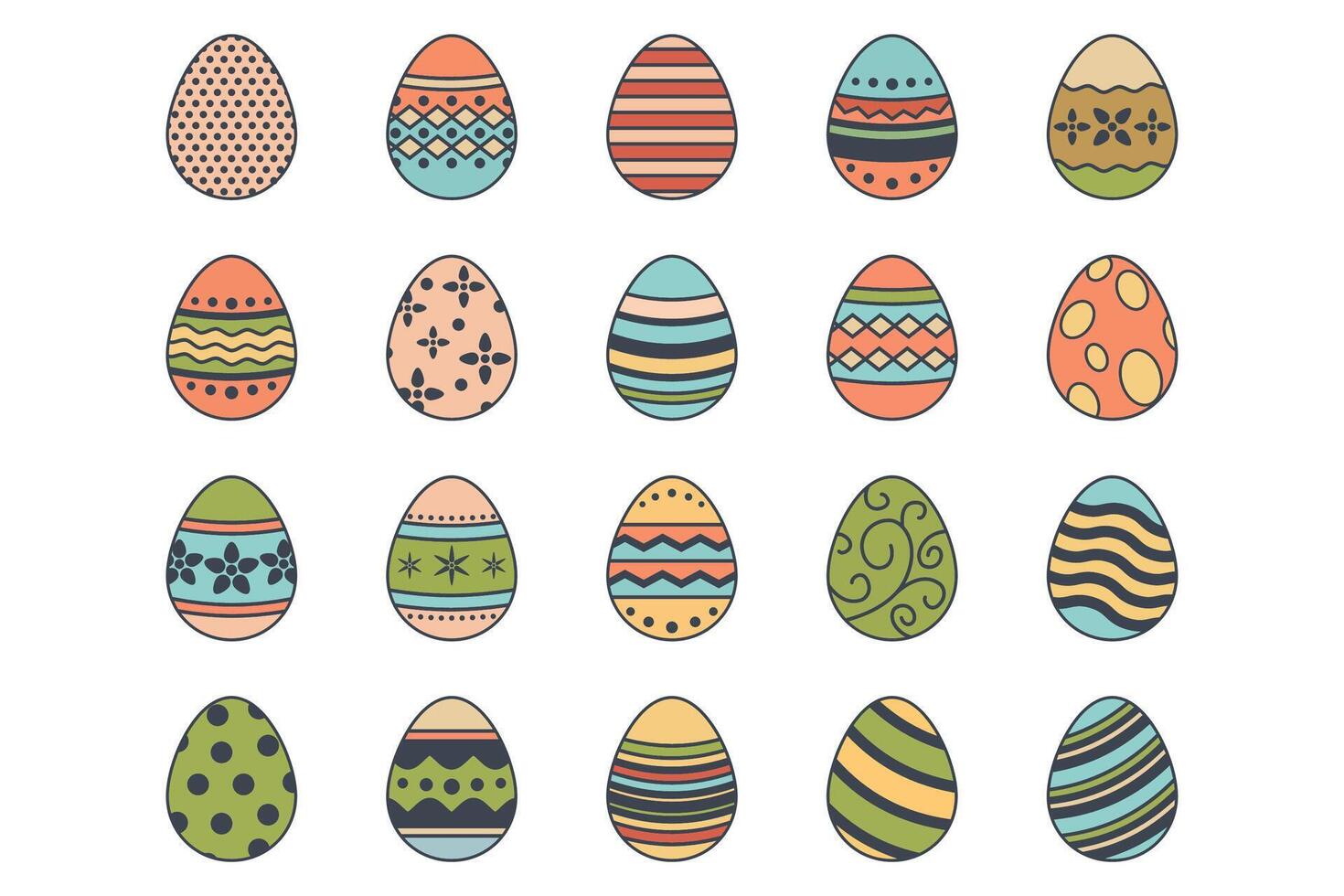 påsk ägg, påsk dag festival ikon uppsättning, ostern ägg ikoner med dekoration mönster symboler samling, logotyp isolerat vektor illustration
