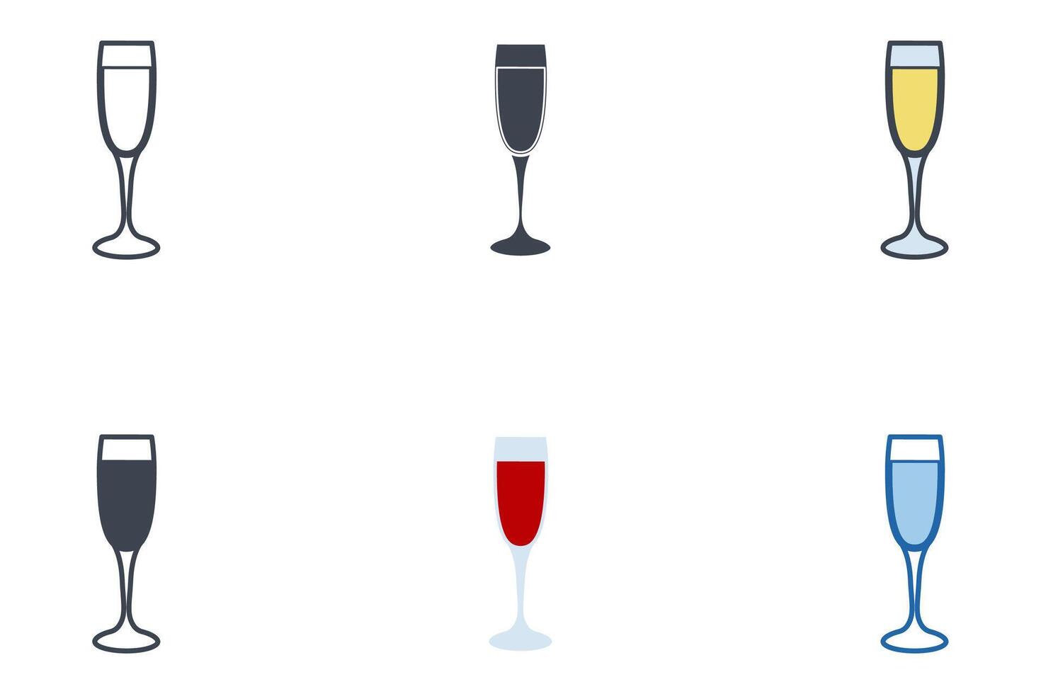 champagne glas ikoner med annorlunda stilar. champagne flöjt symbol vektor illustration isolerat på vit bakgrund