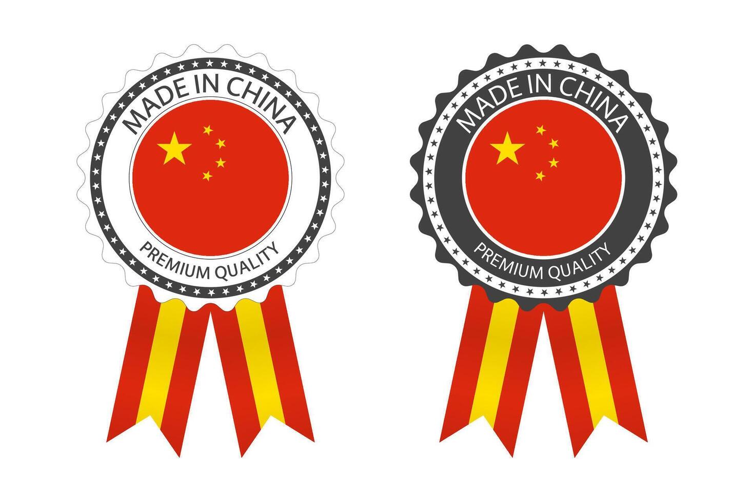 zwei modern Vektor gemacht im China Etiketten isoliert auf Weiß Hintergrund, einfach Aufkleber im Chinesisch Farben, Prämie Qualität Briefmarke Design, Flagge von China