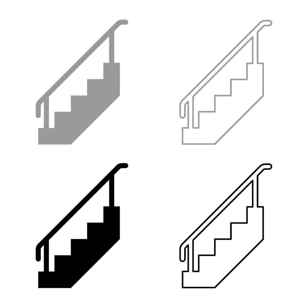 trappa med räcken trappa med ledstång stege staket trappa uppsättning ikon grå svart Färg vektor illustration bild fast fylla översikt kontur linje tunn platt stil
