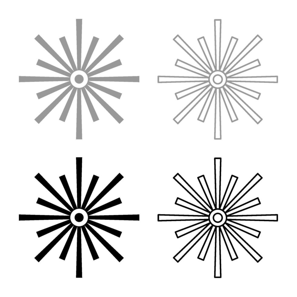 Laser- Optik Strahl Blitz Funken linear Strahl Beleuchtung einstellen Symbol grau schwarz Farbe Vektor Illustration Bild solide füllen Gliederung Kontur Linie dünn eben Stil