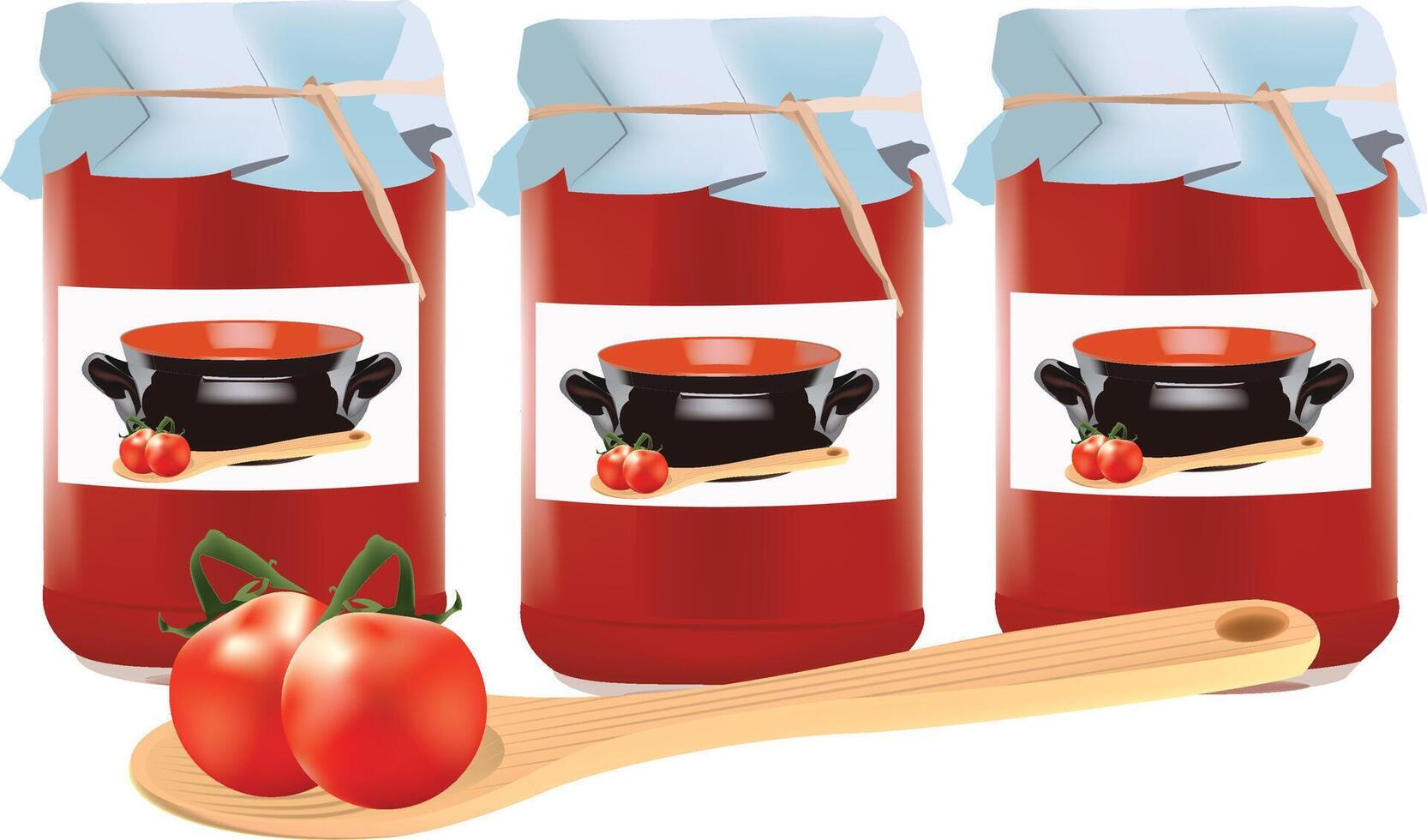 tomat sås burkar och matlagning redskap illustration vektor