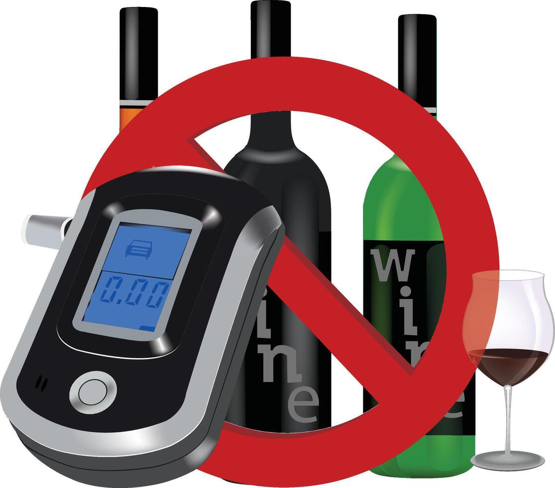Nej alkohol begrepp med andningsapparat och förbjuden tecken vektor
