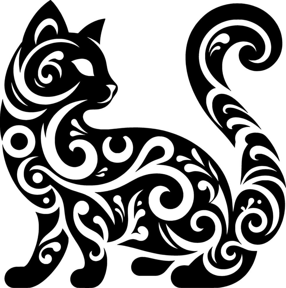 detailliert Katze Design mit ein einzigartig Kombination von Batik Motive vektor