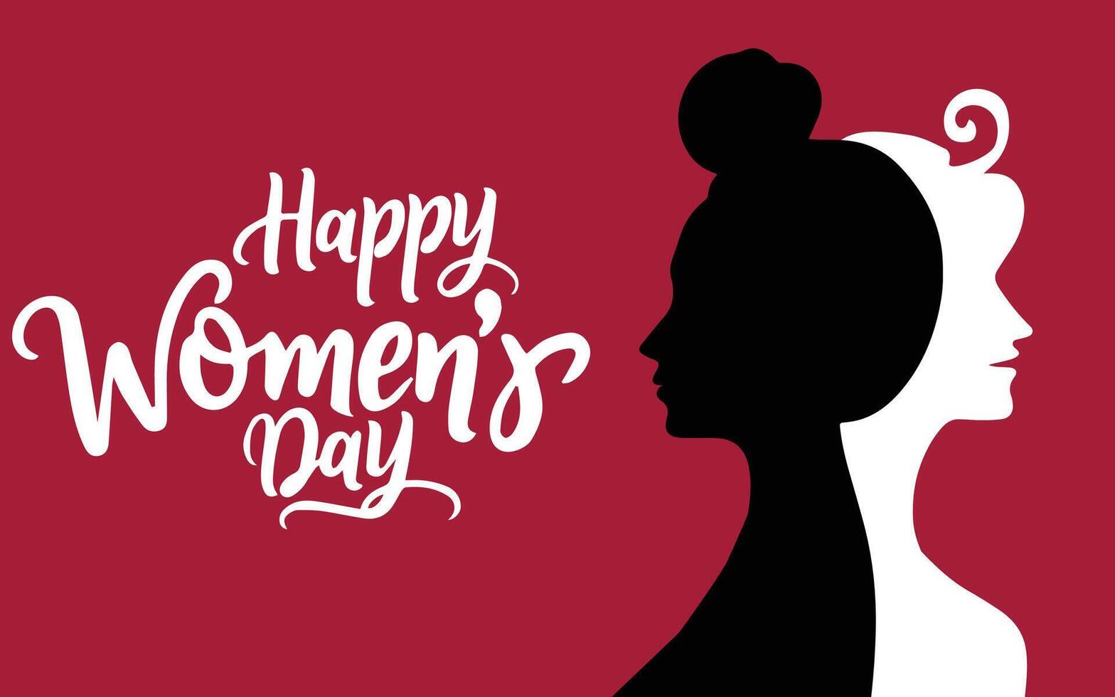 glücklich Damen Tag typografisch Design Elemente. minimalistisch Design zum International Damen Tag Konzept. Vektor Illustration mit Silhouette Frauen.