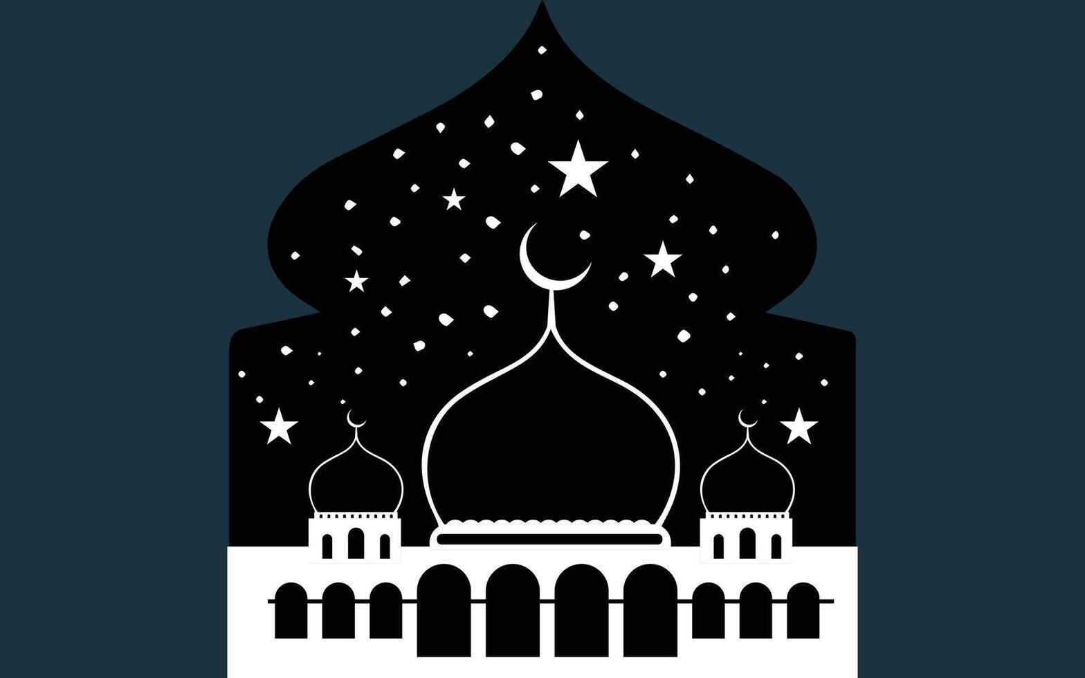ramadan kareem vektor illustration. islamic hälsning kort, affisch, baner. moské silhuett och halvmåne bakgrund med ram. eid mubarak