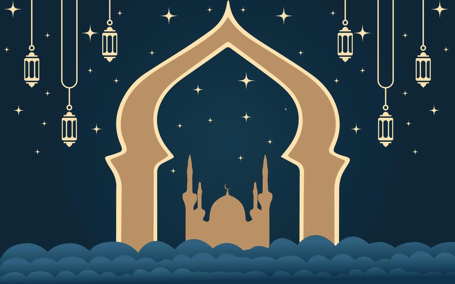 ramadan kareem och eid mubarak islamic bakgrund. silhuett av de moské med en skön natt bakgrund vektor