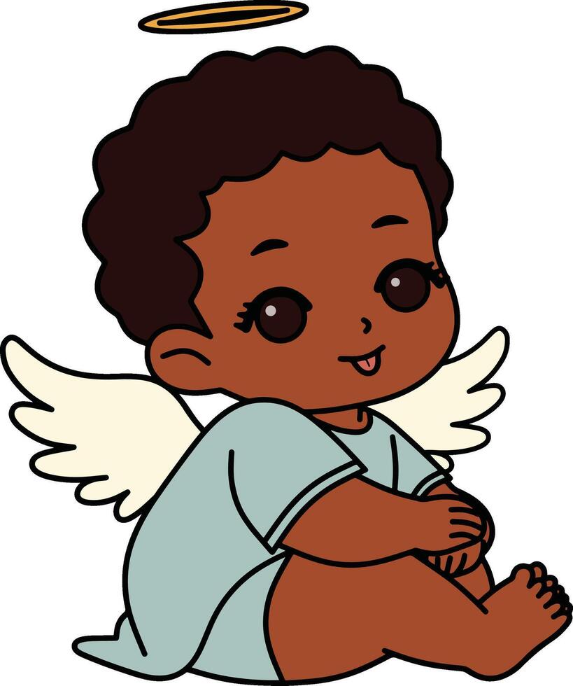 söt bebis ängel tecknad serie vektor