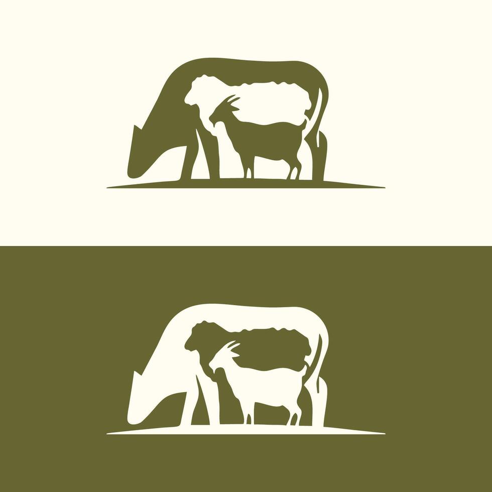 Kuh Schaf Ziege Bauernhof Tier Silhouette Vektor Illustration. Vieh Logo