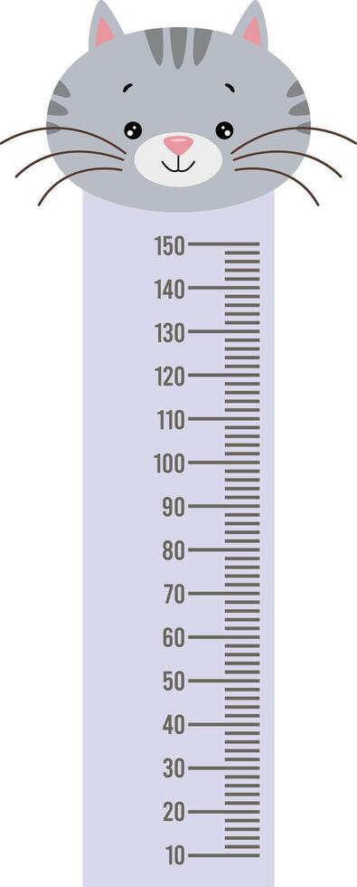 söt ansikte katt stående på en linjal för bebis tillväxt vektor