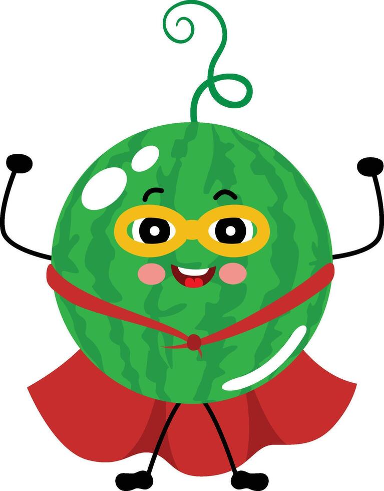 rolig vattenmelon maskot i traditionell superhjälte kostym vektor
