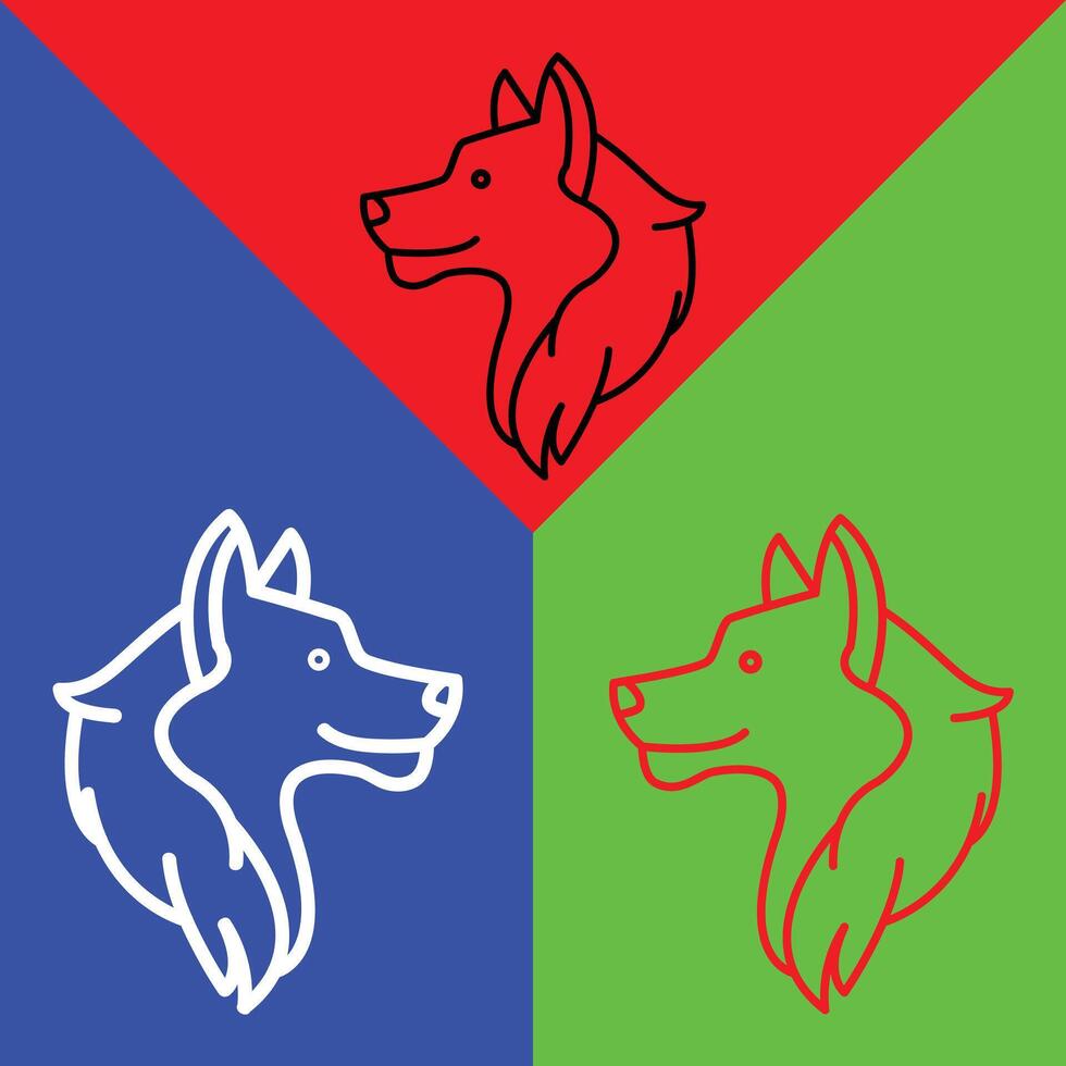 Varg vektor ikon, linjär stil ikon, från djur- huvud ikoner samling, isolerat på röd, blå och grön bakgrund.