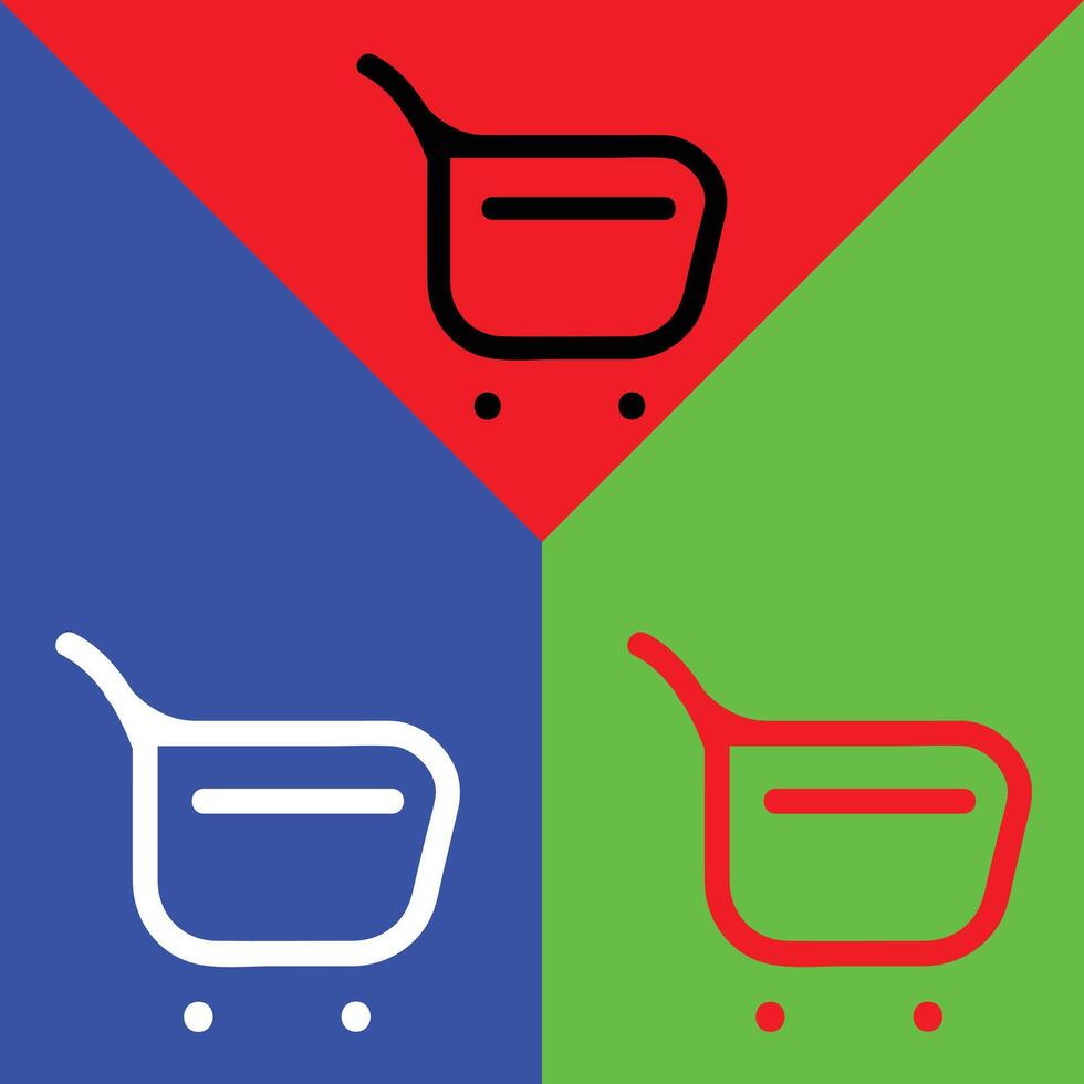 Einkaufen Vektor Symbol, Gliederung Stil, isoliert auf Rot, Grün und Blau Hintergrund.