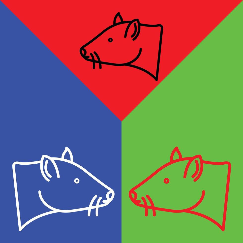 Ratte oder Maus Vektor Symbol, geradlinig Stil Symbol, von Tier Kopf Symbole Sammlung, isoliert auf Rot, Blau und Grün Hintergrund.