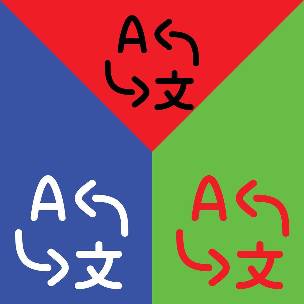 Übersetzen Vektor Symbol, Gliederung Stil, isoliert auf Rot, Grün und Blau Hintergrund.