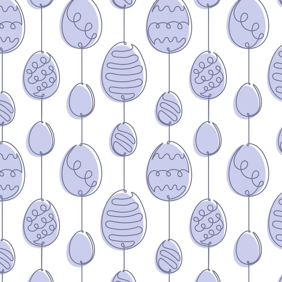 Ostern verziert Ei nahtlos Muster einfach Linie, Blau einfarbig Palette, Vektor Illustration