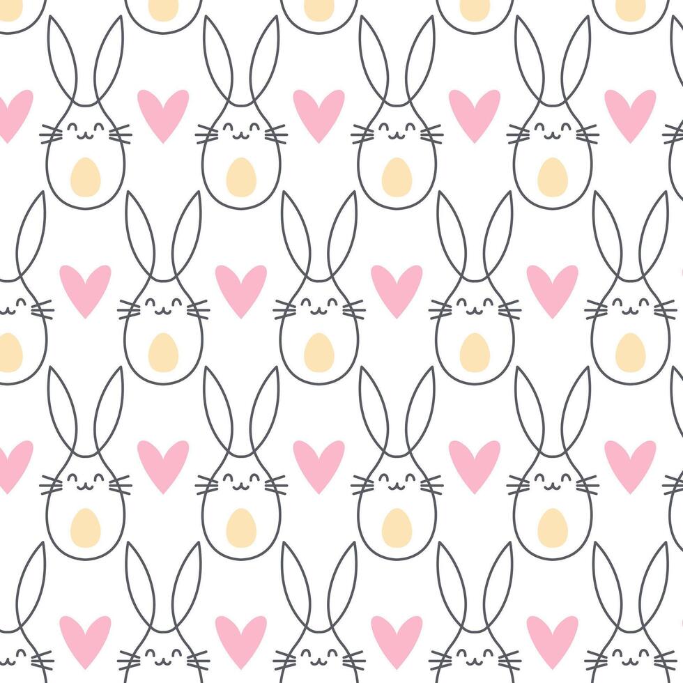 süß Frühling Ostern Hase oder Hase und Herz nahtlos Muster, Linie Stil, auf Weiß Hintergrund vektor