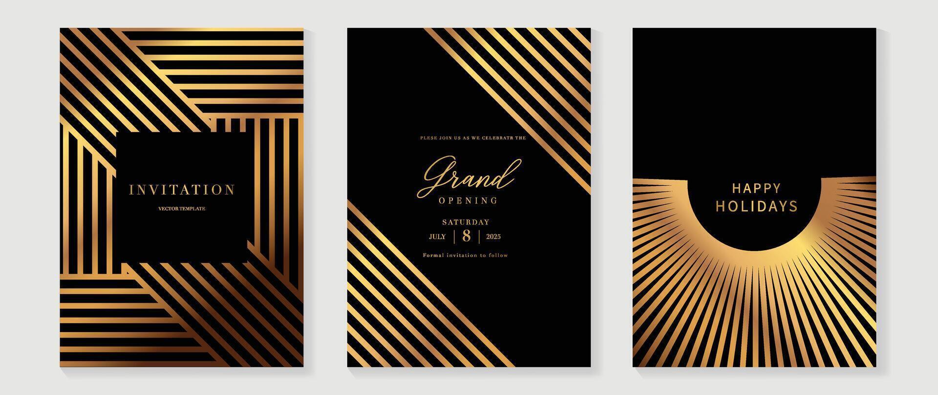 Luxus Einladung Karte Hintergrund Vektor. golden elegant geometrisch Form, Gold Linien Gradient auf dunkel Hintergrund. Prämie Design Illustration zum Gala Karte, großartig Öffnung, Party Einladung, Hochzeit. vektor