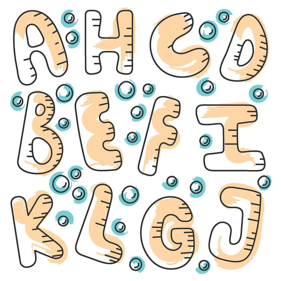 Briefe von das Alphabet Hand gezeichnet Vektor