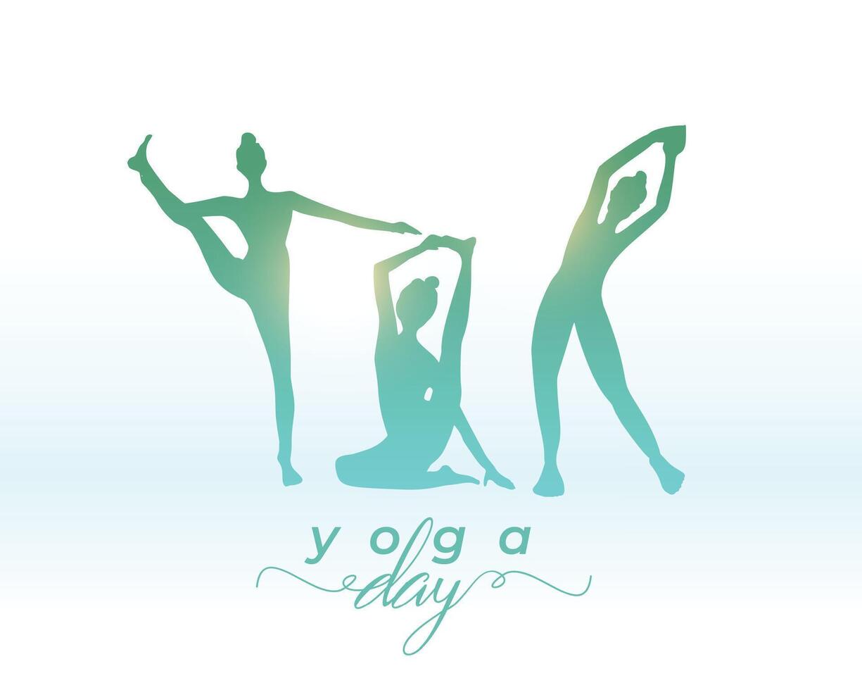 glücklich International Yoga Tag Hintergrund mit Frauen Silhouette vektor