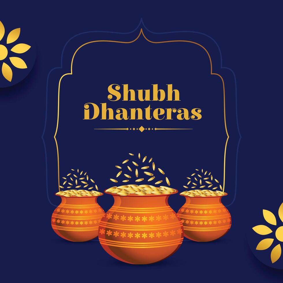 hindu festival shubh dhanteras hälsning kort fira festival av ljus vektor