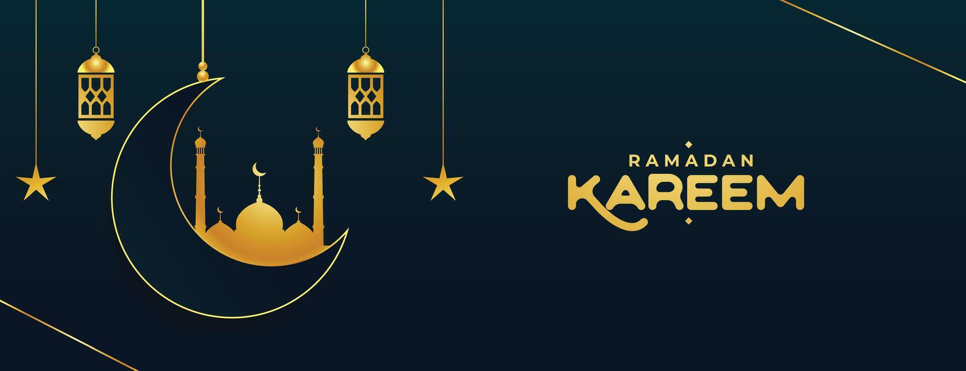 Muslim Ramadan kareem wünscht sich Banner mit Mond und Moschee vektor
